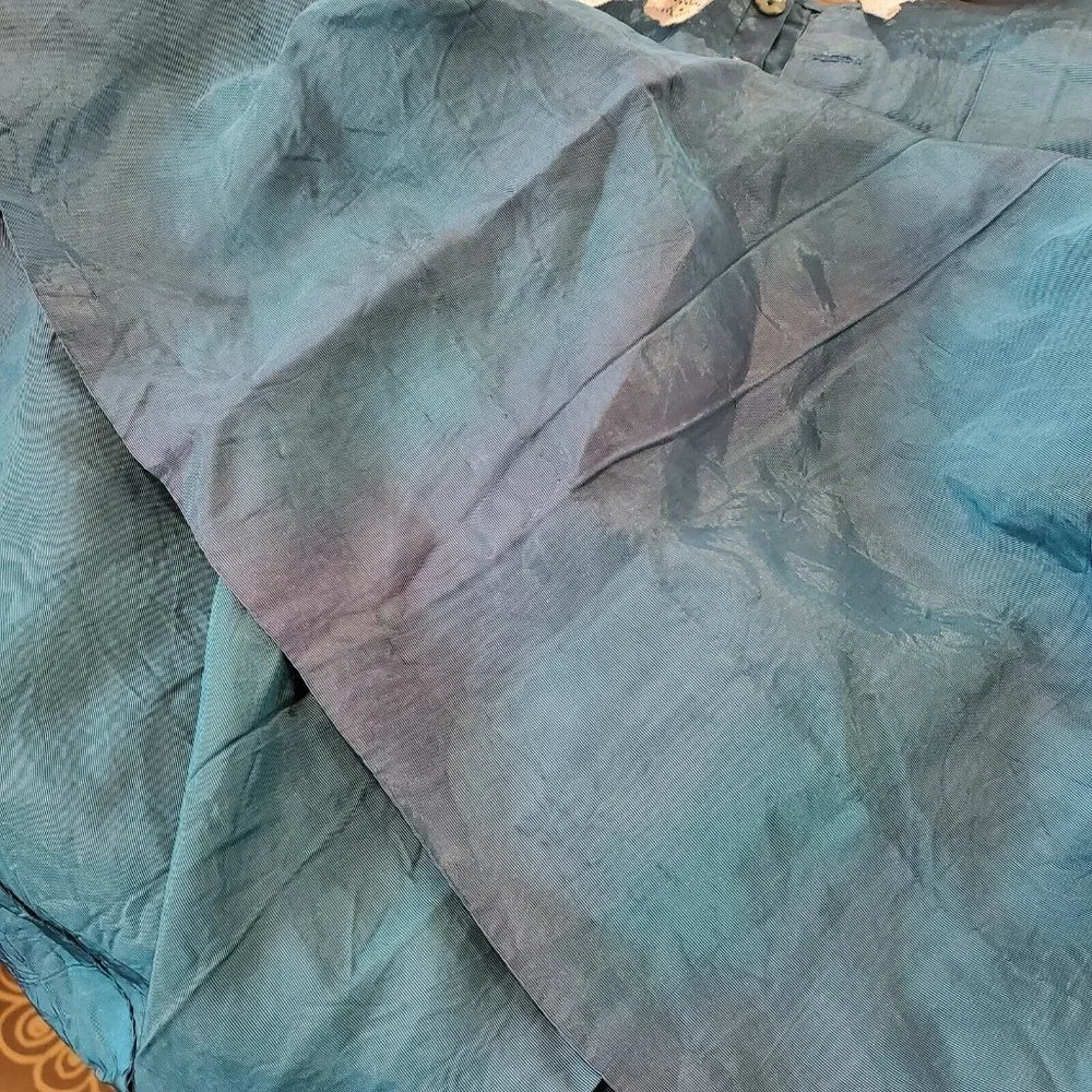 Vintage Girls XS 4/5 Taffeta Teal‎ Blue Green Lace Collared Dress Pleated